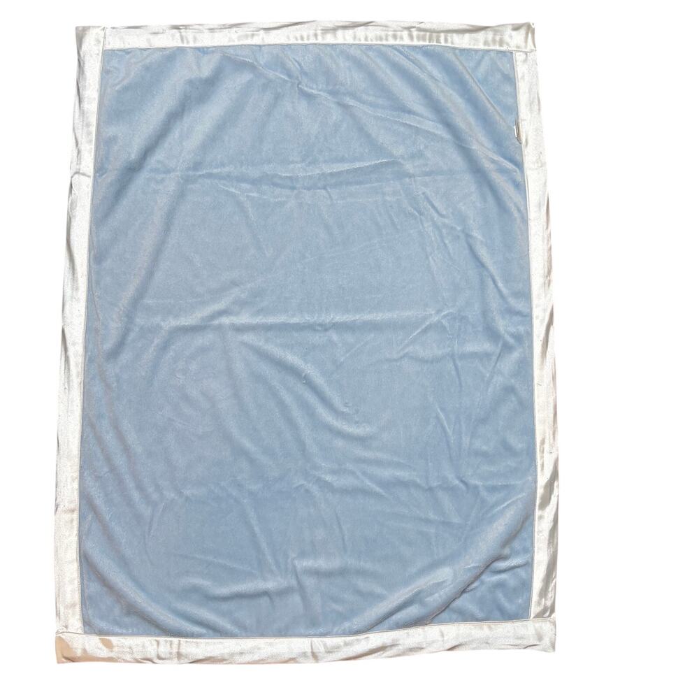 Lullaby Club Baby Boy Blue Plush Blanket White Silky Satin Edge 29" x 39"